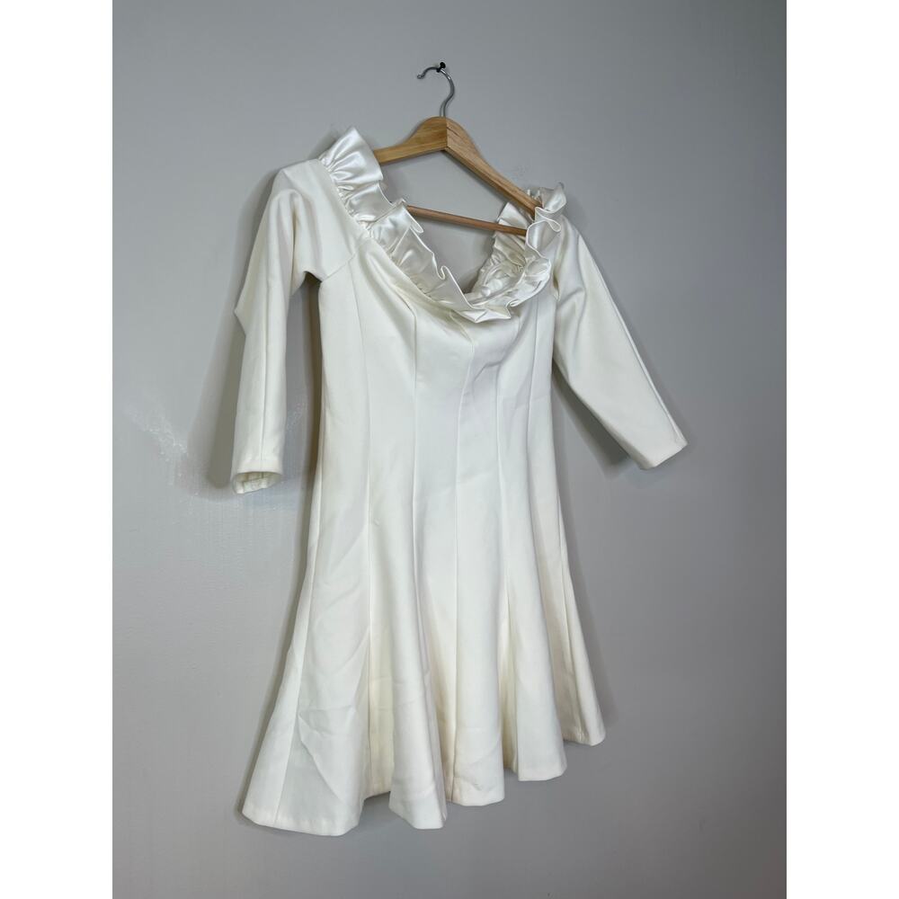NWT Cinq A Sept Tamra Off Shoulder Ruffle Neck Long Sleeve Ivory Mini Dress - Picture 3 of 8